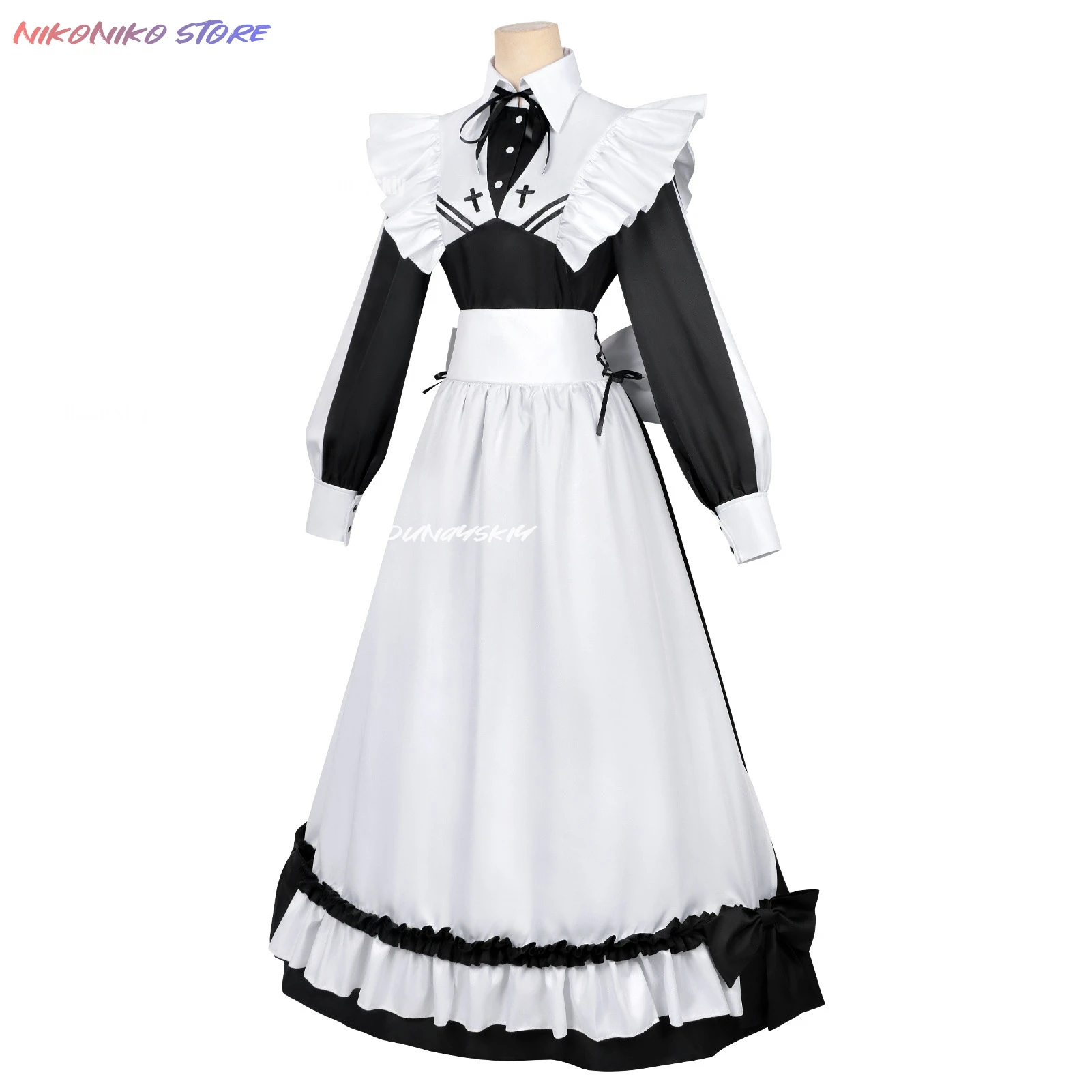 Фото NikoNiKo Store In The Death Game, I Live By Eating Косплей Костюм Ghost Maid Outfit Черно-белое платье горничной Полный комплект для комиксов №4