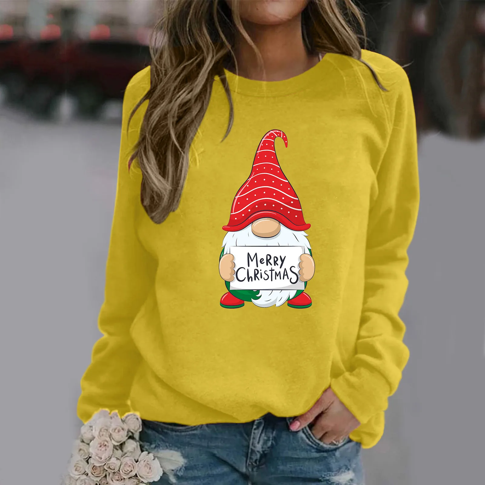 

Fall Sweatshirts For Women Fun Christmas Santa Claus Tree Snowflake Elk Gnome Print Hoodless Pullover Graphic Hoodies For Female