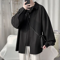 eoenkkylce silk black solid color shirt mens loose casual long sleeved cardigan fashion spring and summer shirt boysclothes