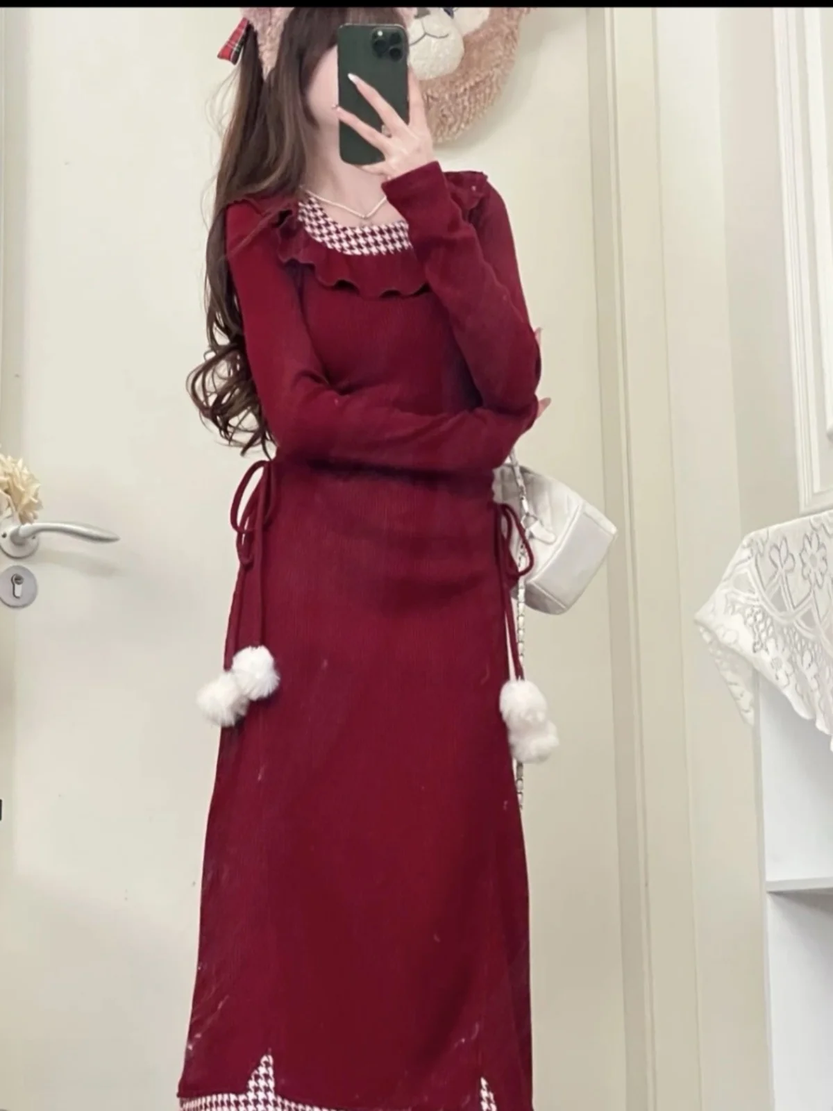 Рождественское пальто Gyaru трикотажное платье с длинными рукавами и доспехами