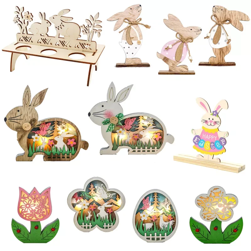 

Wooden Easter Rabbit Ornaments Happy Easter Decorations For Home Easter Party Supplies Egg Bunny Easter Gifts Baby Shower Decor