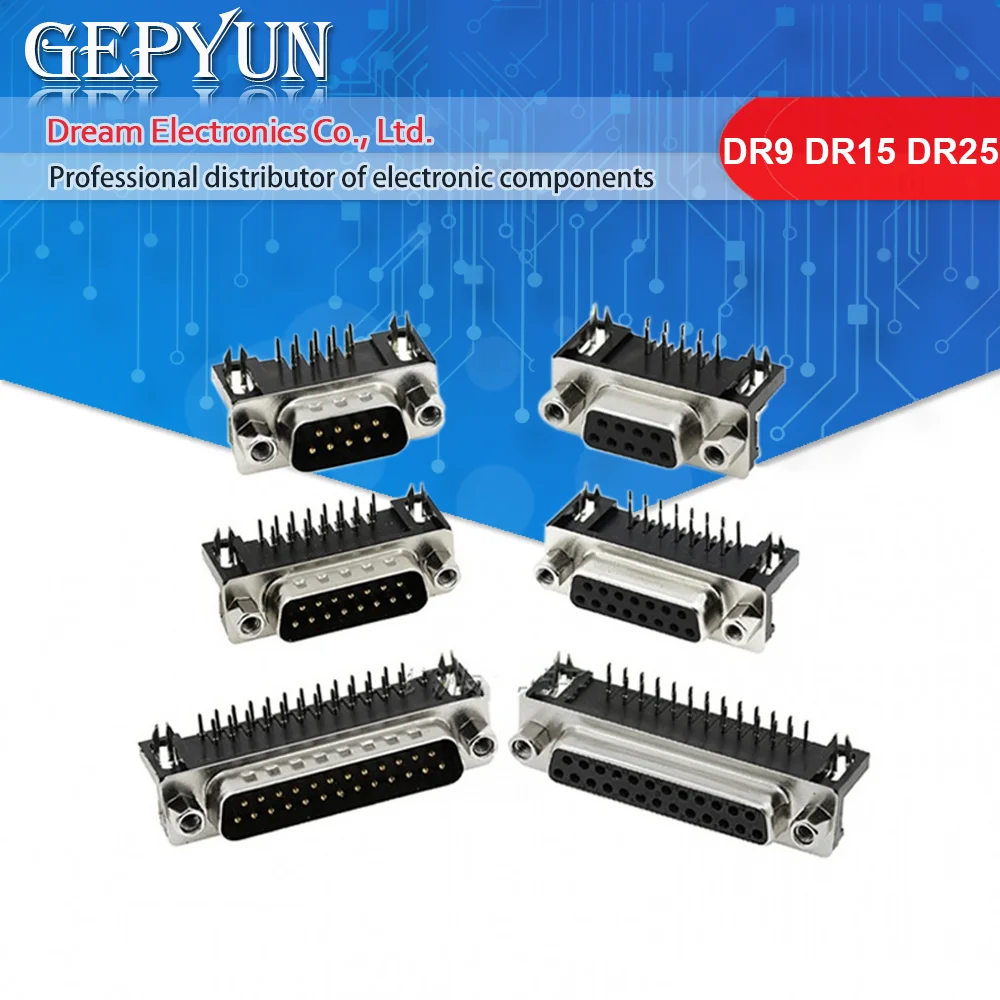 5PCS/LOT RS232 DR9 DR15 DR25 Female male 9-pin 15-pin 25-pin serial port male connector curved legs welded plate