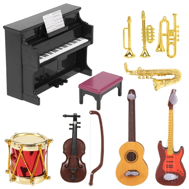 

Набор миниатюрных музыкальных инструментов для кукольного домика, мини-кукольный музыкальный инструмент, модель, аксессуары для украшения
