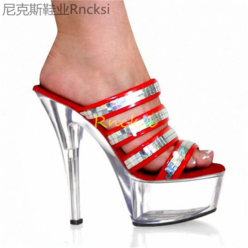 

15cm Transparent sandals and slippers wear temperament new open toe stiletto heel Joker high heels summer sandals women