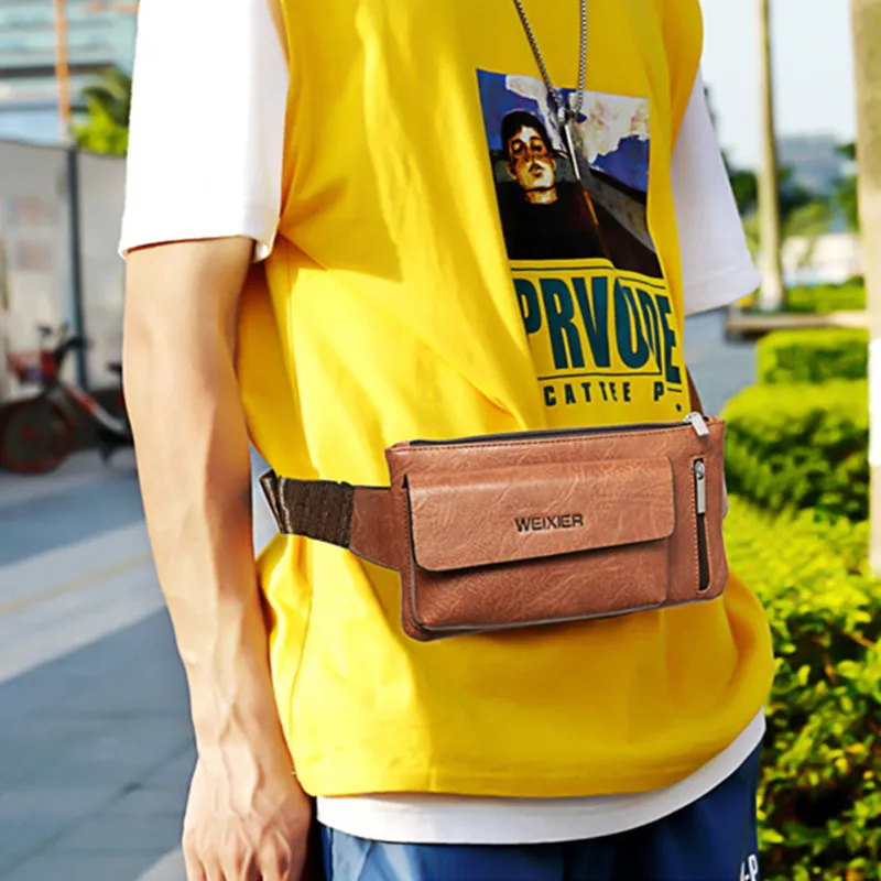 New Leather Chest Bags Men Luxury Sling Bag Multifunctional Waist Pack Cigarette Crossbody Bags Waist Cell Phone Bag For Male