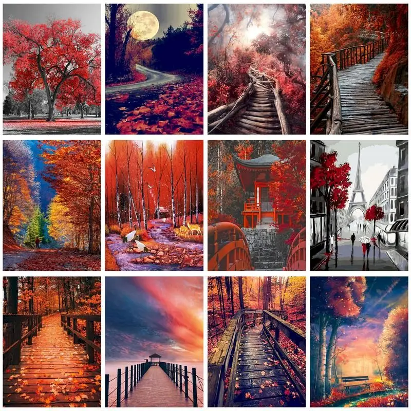 

RUOPOTY 60x75cm Painting by numbers Original gifts Picture Drawing Red Scenery DIY Digital Painting Wall art Home decor