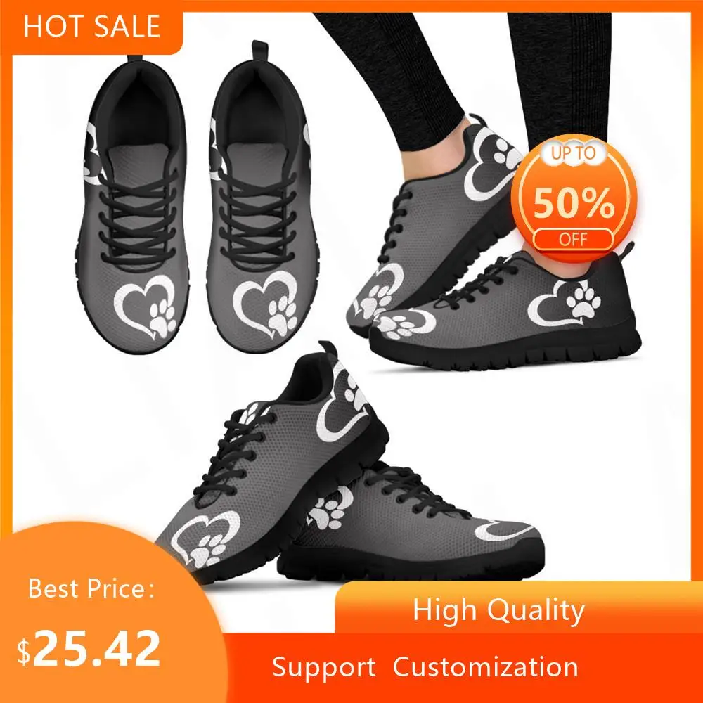 Grey Dog Paw With Heart 3d Printed Mesh Up Lightweight Basketball Sneaker Footwear