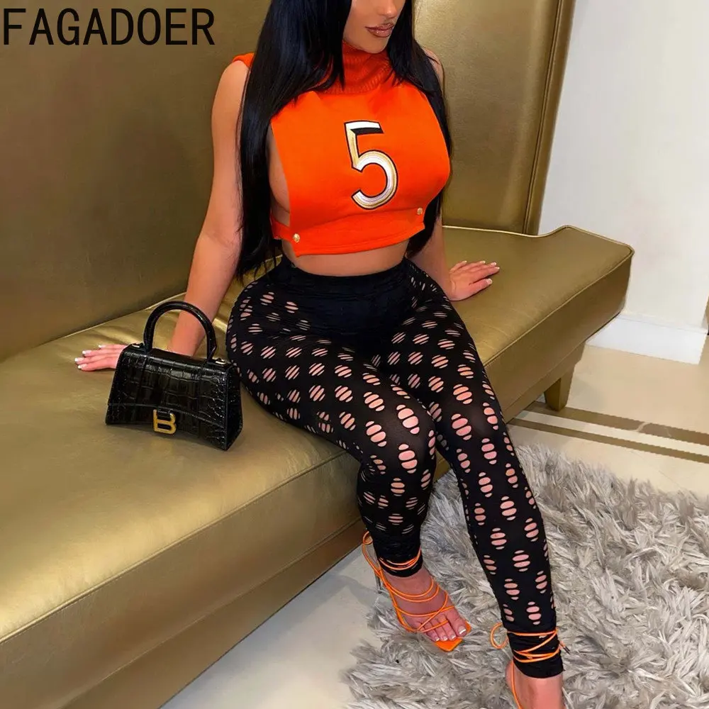 

FAGADOER Sexy Mesh Hole Skinn Pants Women High Waist Hollow Out Legging Pants 2023 Fashion Nightclub Clothing Skinny Trousers