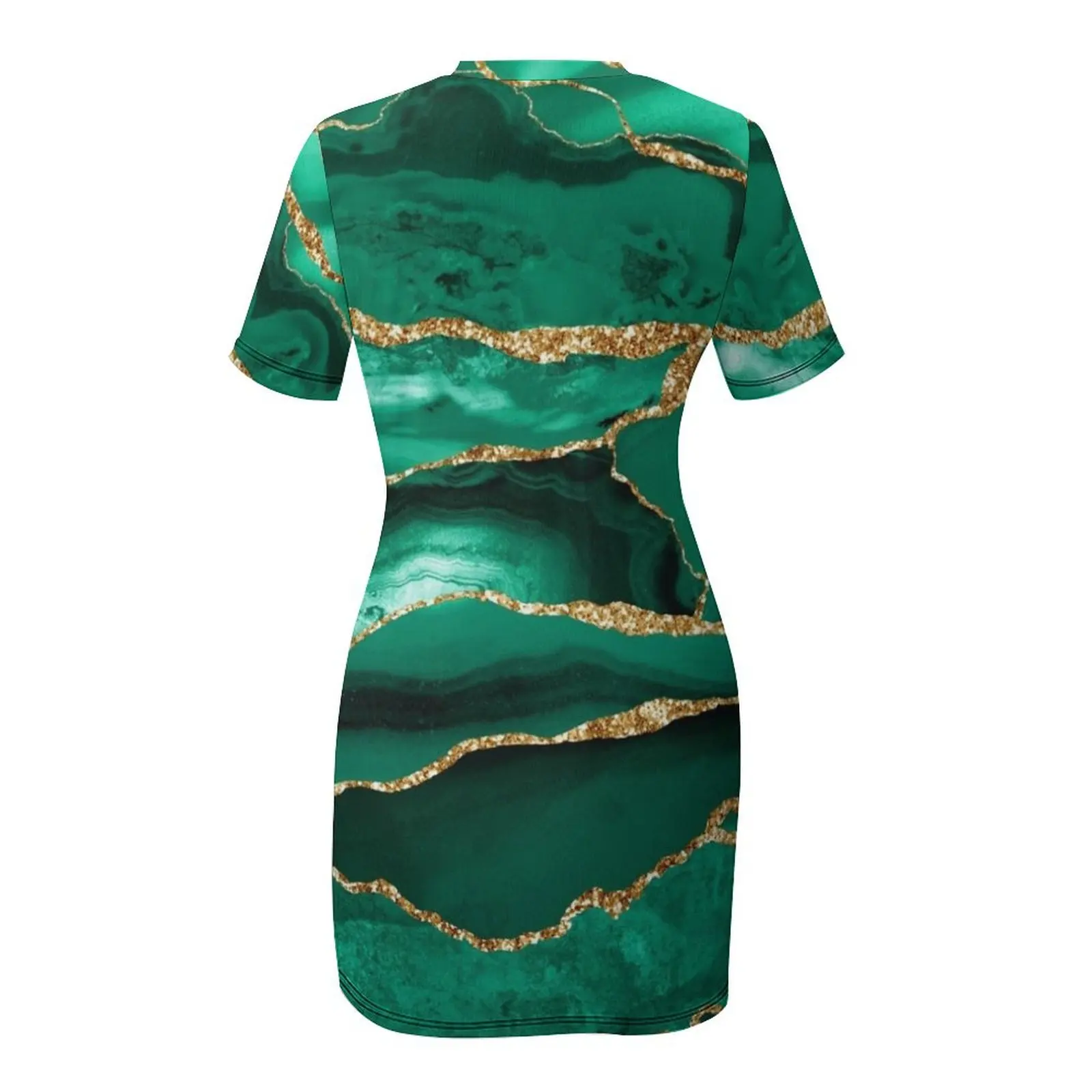 Изумрудно-зеленый малахитовый искусственный мрамор с золотым блеском платье