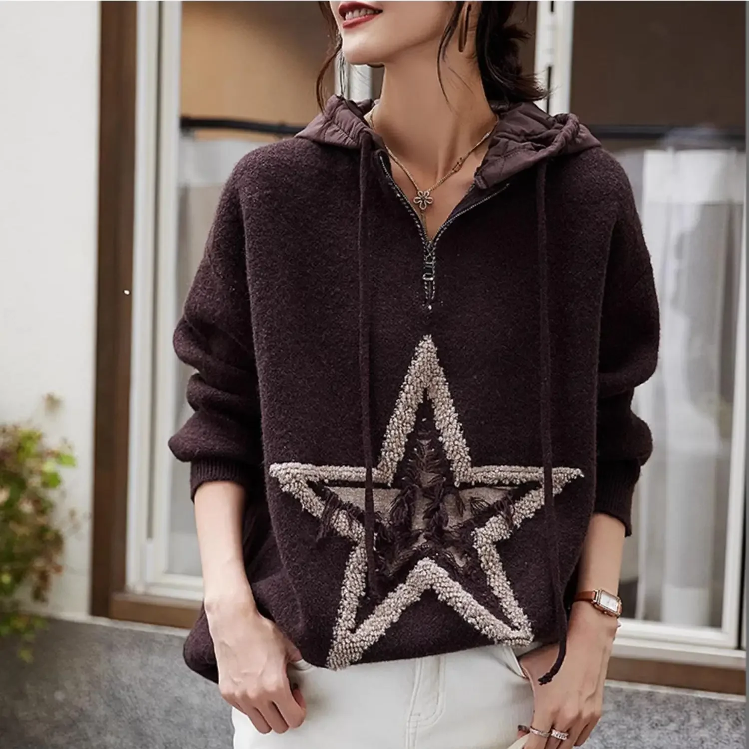 Женский трикотажный пуловер DIMANAF Трикотажный Джемпер оверсайз в английском