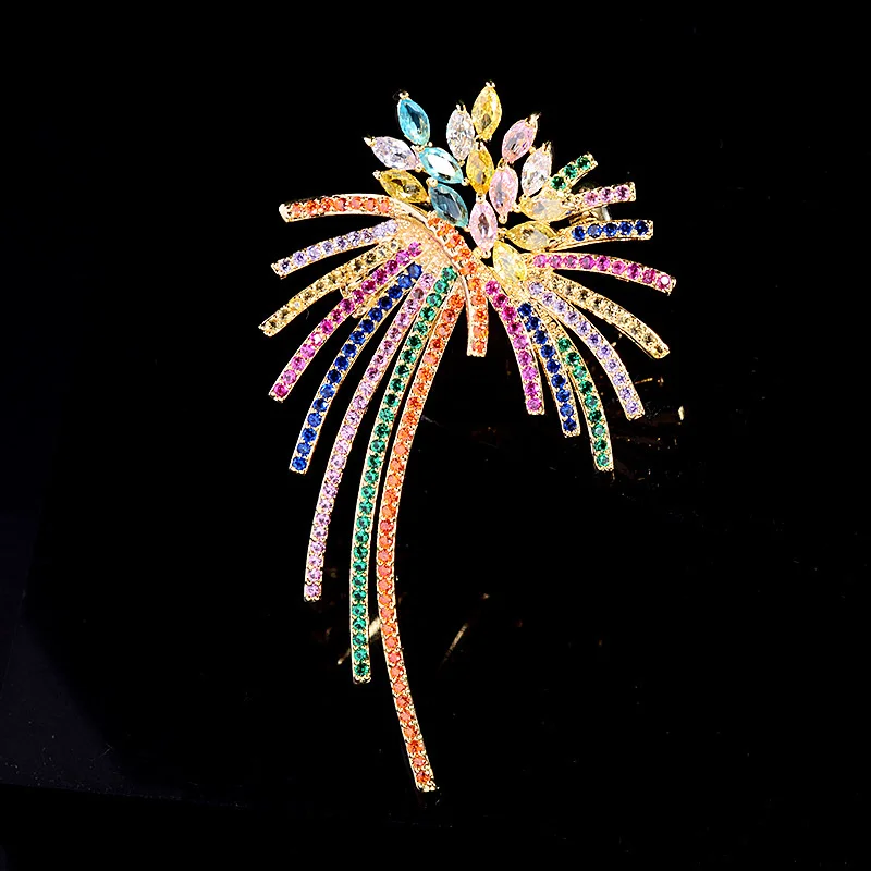 

New Small Luxury Fireworks-shaped Brooches for Women High-end Color Zirconium-encrusted Corsage Clothing chic Pin Accessories