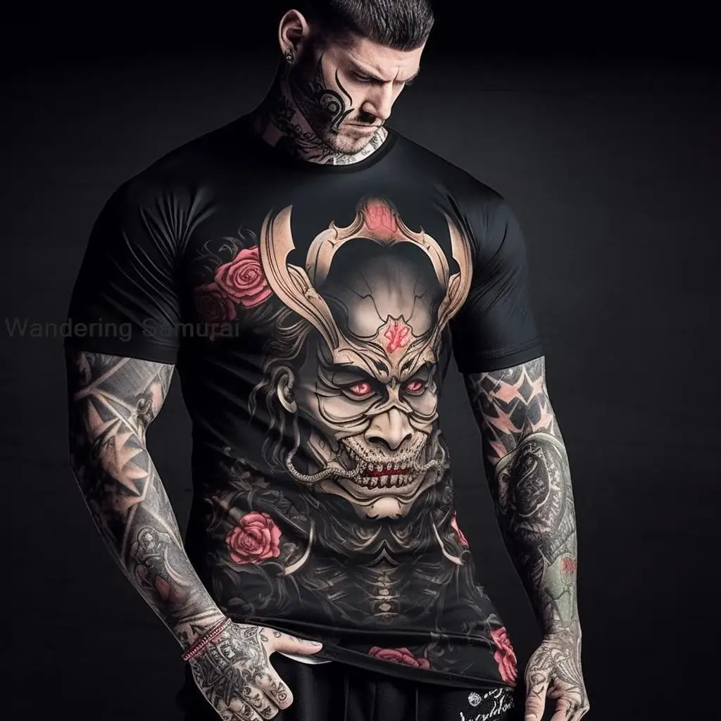

Japanese Samurai T-shirt Print Short Sleeve Tops Tees Casual Retro Men's T shirt Oversized Vintage Men's Clothing 3D Japan Style