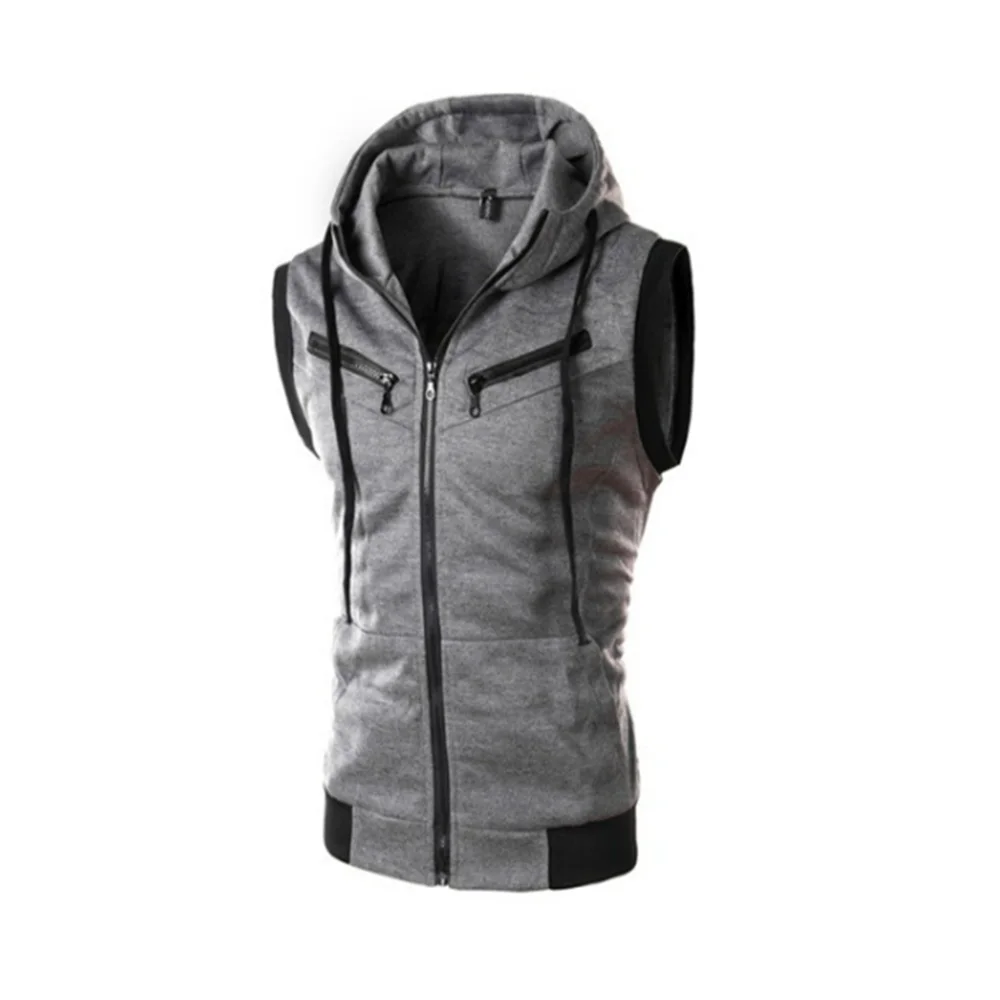 2022 Spring And Summer New Men's Hooded Casual Sports Vest Men's Warm Riding Fashion Sleeveless Zipper Top