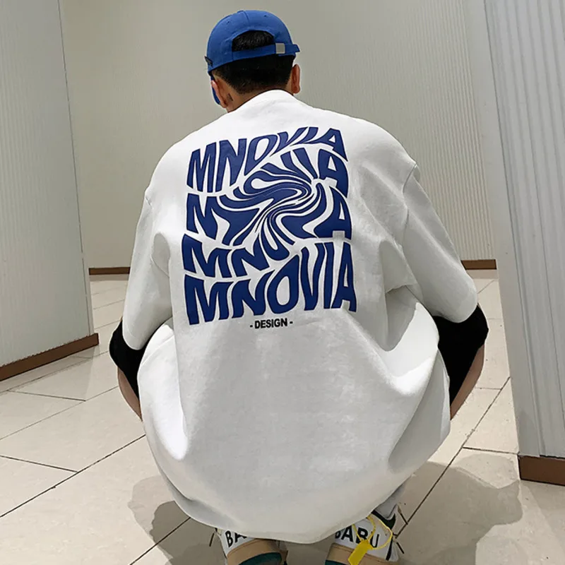 

High Street Style Letter Graphic Men's T-shirts Large Size Fashion Korean Style Unisex Tops Short Sleeve Casual Summer Male Tees