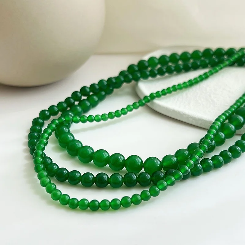 Sugar New Chinese Natural Green Agate Beaded Necklace Women Retro High-Grade Choker Emerald