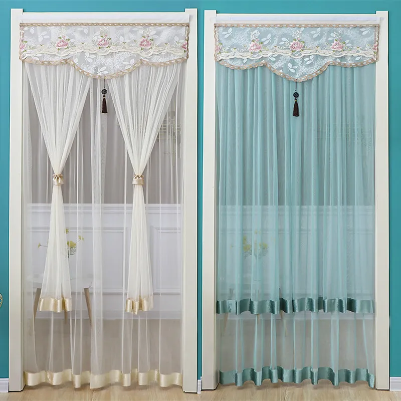 

New Mosquito-proof Door Gauze Curtain Lace Embroidery Half Curtain Punching-free And Fly-proof In Summer