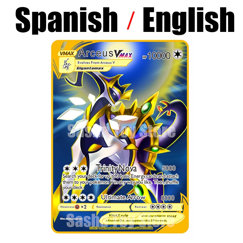 Металлические карты Pokemon 10000Point Arceus Vmax DIY Card Пикачу Чаризард Golden Limited Edition детский