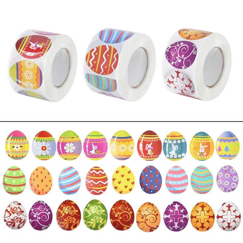 

500pcs/roll Happy Easter Stickers Cute Rabbit Eggs Self Adhesive Sticker Label for Easter Party Gift Bag Box Decor Tags Handmade