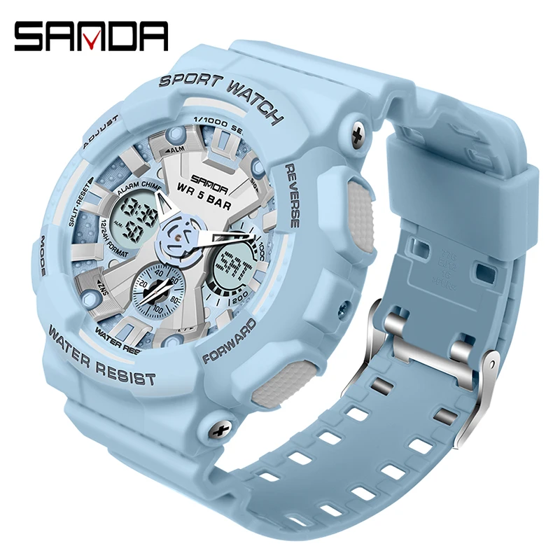 

SANDA Brand Fashion Men Watches Sports Military Quartz Watches Men Waterproof S Shock Dual Display Clock Relogio Masculino