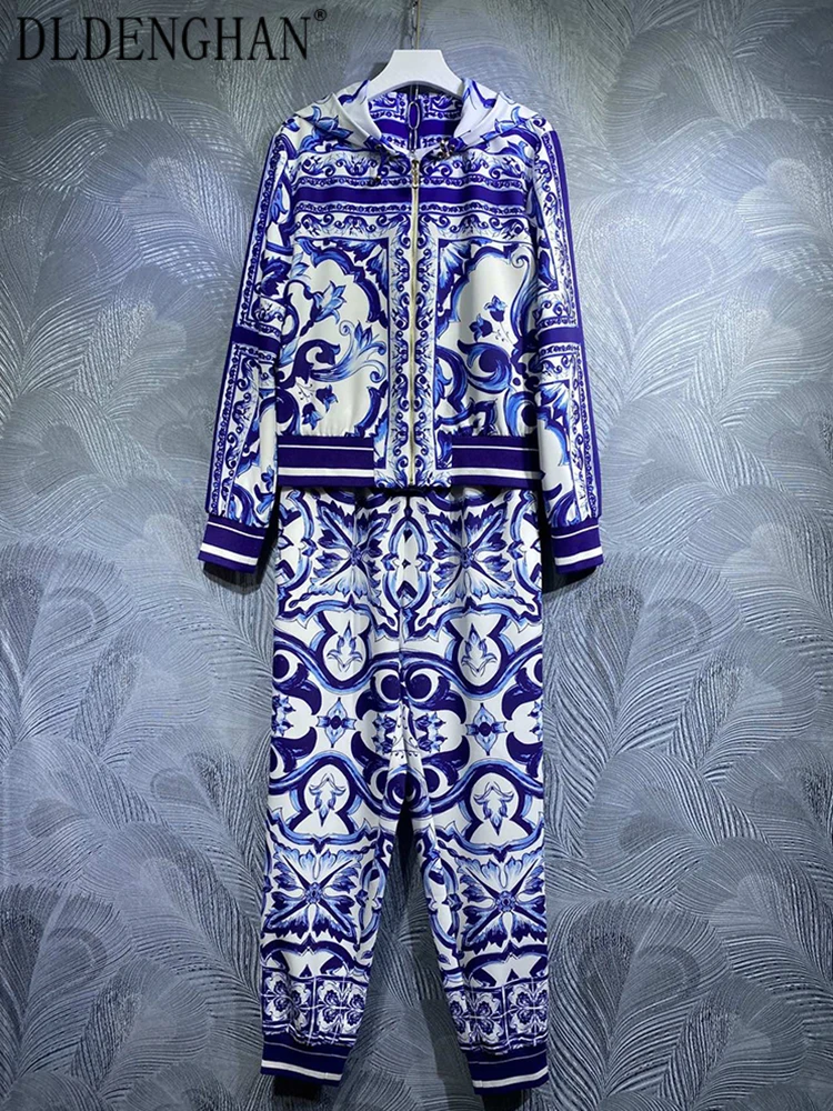 Женский костюм DLDENGHAN куртка с капюшоном длинным рукавом и брюки-карандаш