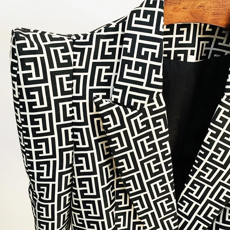 HIGH QUALITY Newest 2023 Designer Stylish Jacket Women Peak Shoulder Geometric Monogram Jacquard Single Button Blazer