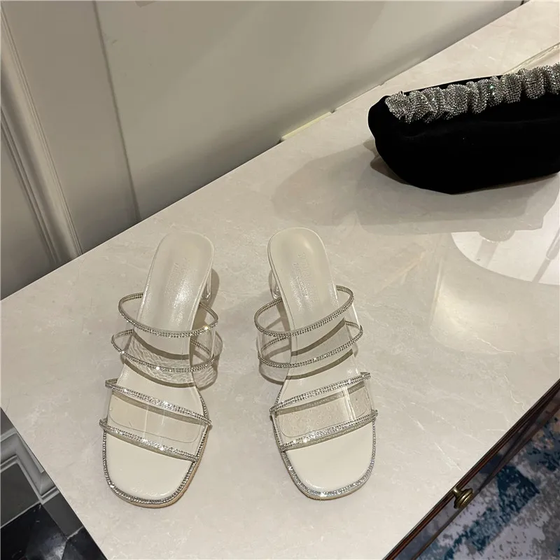 

2021 Transparent Rhinestone Sandals Women's Sexy High Heel Crystal Shoes Outer Wear Large Size Sandals Women's Platform Sandals