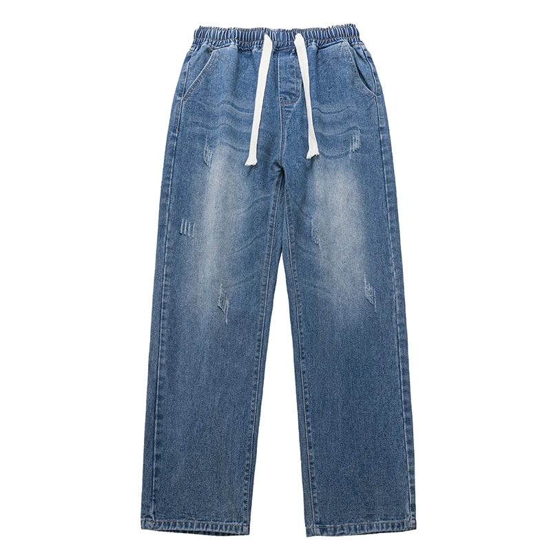 Blue Baggy Jeans Men Fashion Drawstring Casual Straight Jeans Men Streetwear Hip-hop Loose Denim Pants Mens Trousers S-3XL