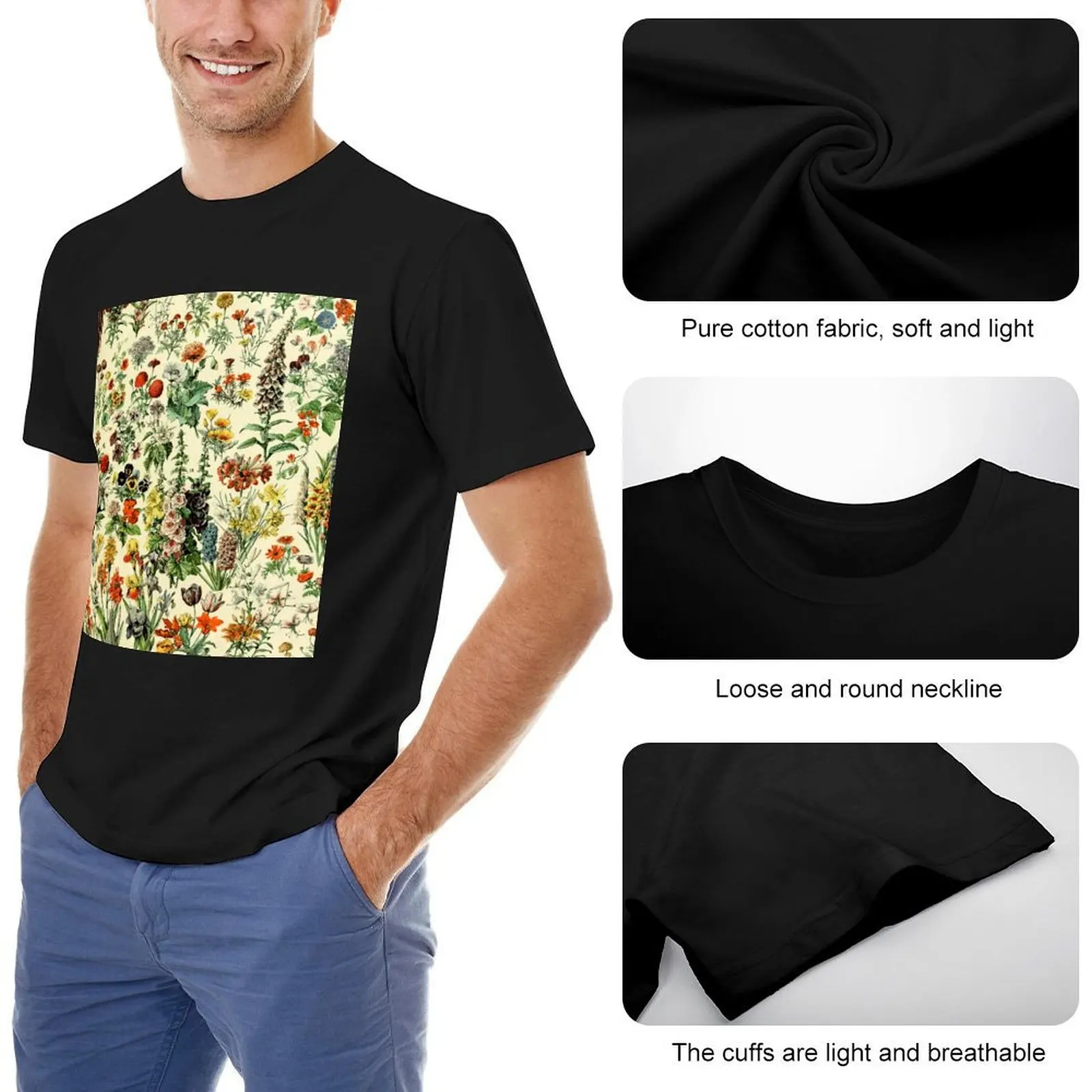 ЦВЕТНАЯ футболка GARDEN FLOWERS винтажная с ботаническими рисунками толстовки мужская