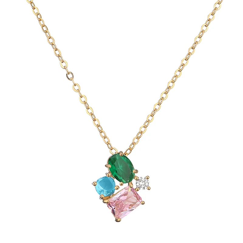 

Trendy Geometric Shape Cubic Zirconia Pendant Necklaces Copper Chain Necklace For Women Girls Chic Birthday Party Jewelry