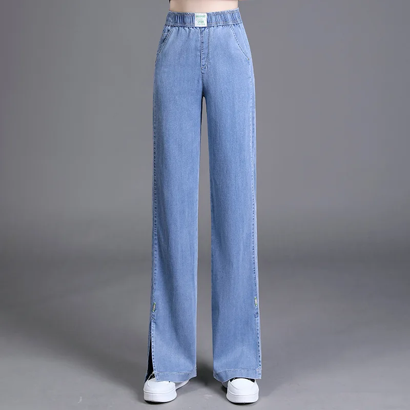 

Женские джинсы с завышенной талией, повседневные джинсовые брюки, джинсовая одежда с широкими штанинами, синие винтажные качественные модн...