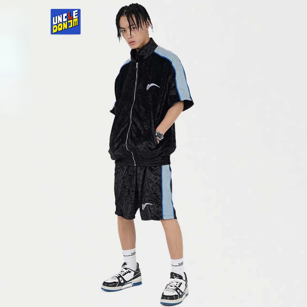 

UNCLEDONJM 2 piece set street wear mens joggers set mens tracksuits 2020 men outfit set jacket and sweat shorts AWT10