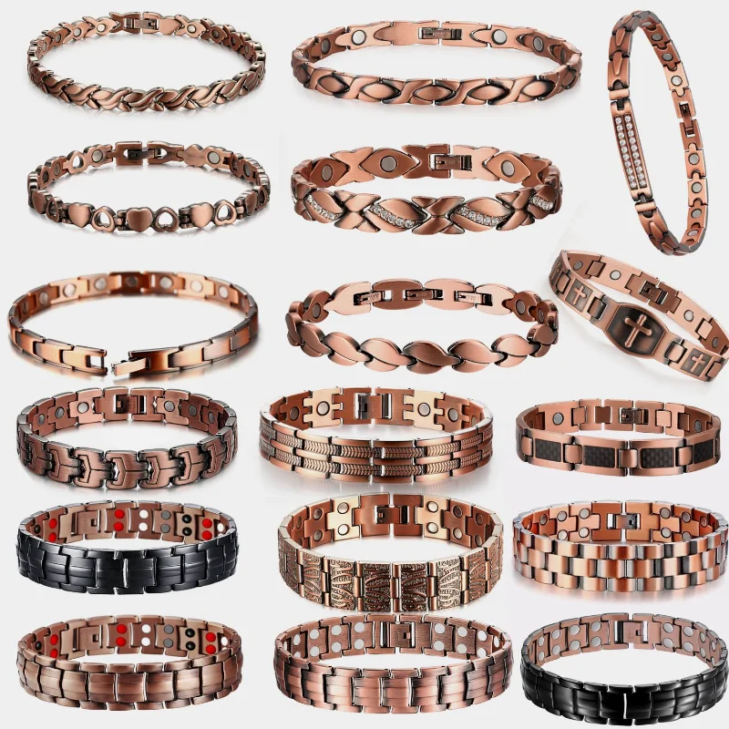 

Men Pure Copper Bracelet Health Energy Germanium Magnetic Bracelet Vintage Hologram Chain Link Bracelets for Women Arthritis