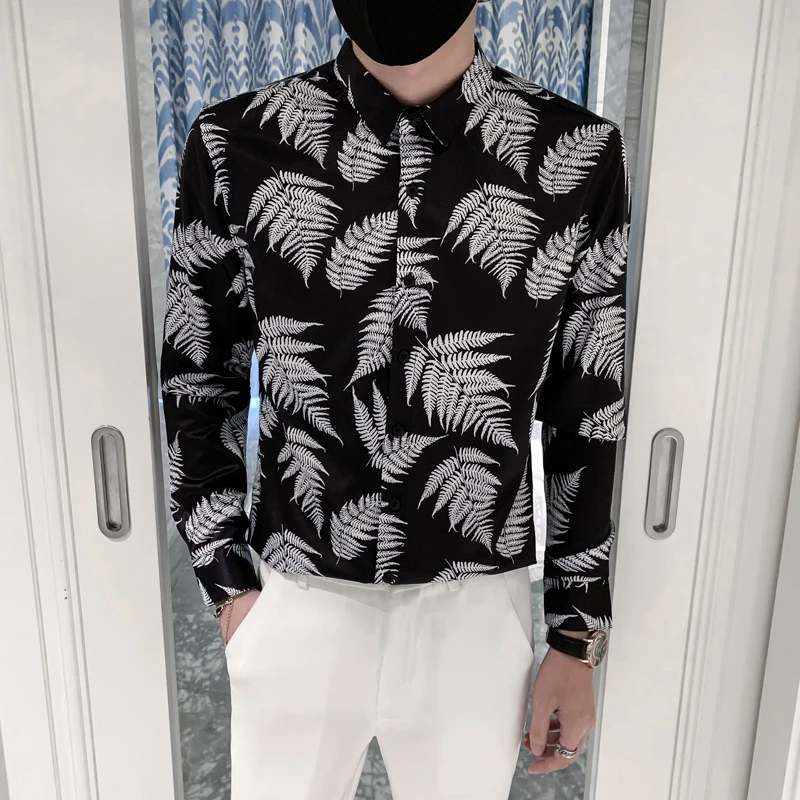 Hawaiian Shirts for Men 2021 Autumn  Long Sleeve Slim Casual Shirt Social Party Tuxedo Male Clothing Streetwear Chemise Homme