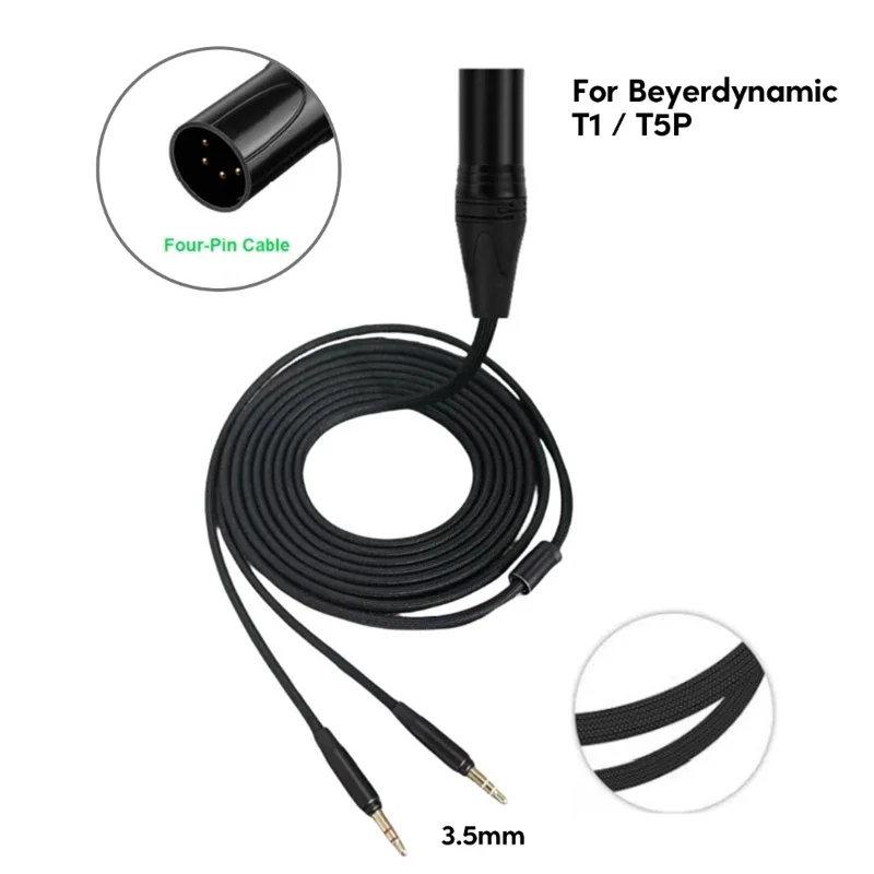 

Two 3.5mm Headphones Cable Soft Braided Nylon Line 4PinXLR for T1 2nd / T5P Headphones Headset Cable 300CM