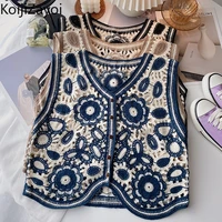 koijizayoi embroidery flower women hollow out vest outer wear vests spring summer korean retro crop slim tank cardigan camisole