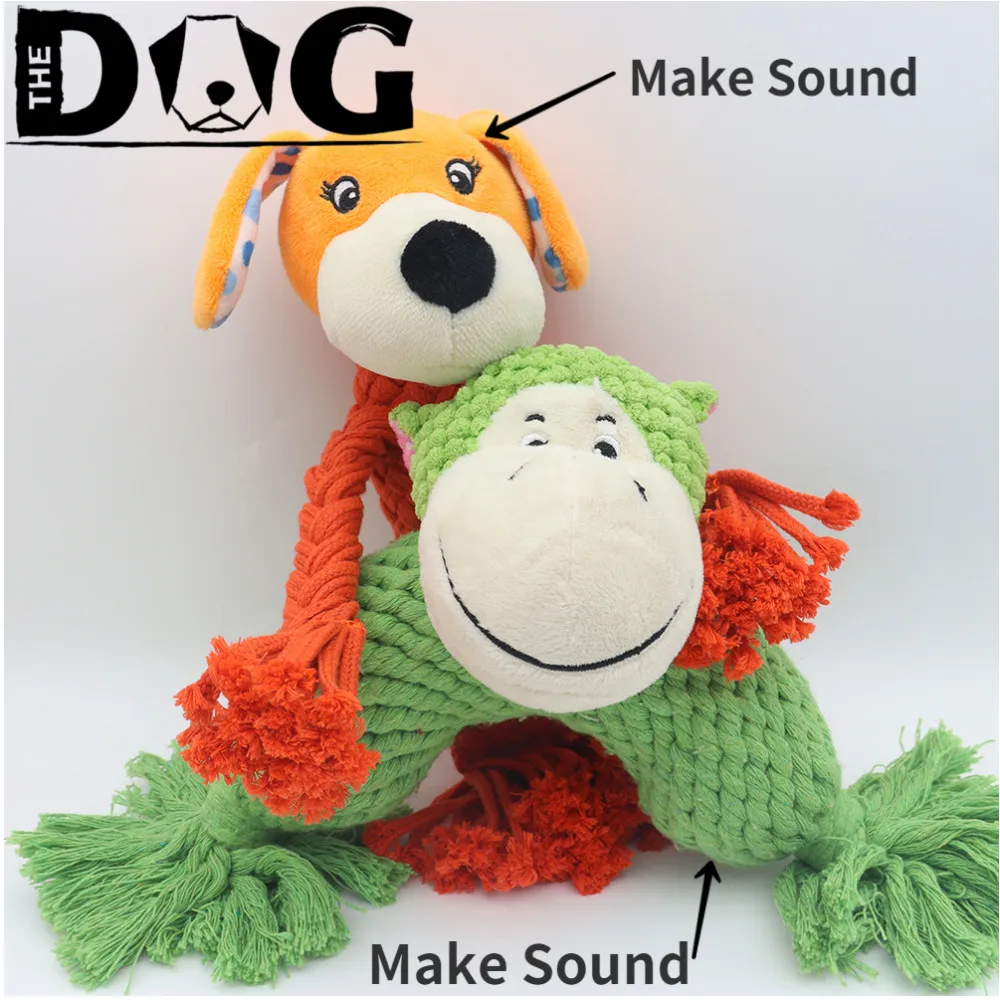 

Cotton Rope Pet Dog Throw Toy Cartoon Monkey Shaped Small Medium Dogs Squeaker Chew Training Frisbeed Clean Teeth Bite Resistant
