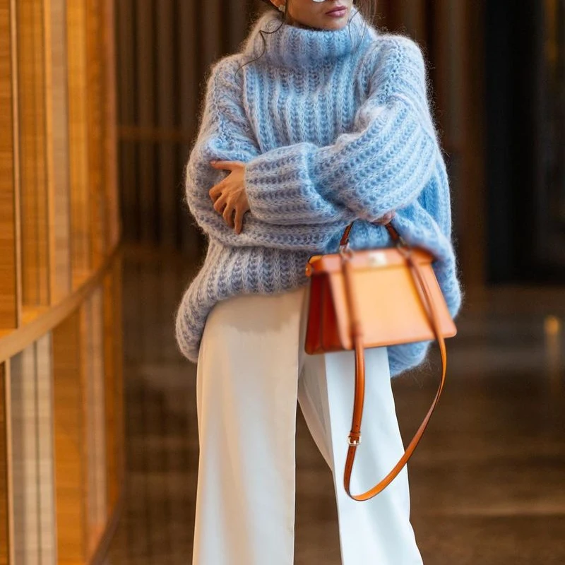 

Autumn Fashion Turtleneck Knitted Sweater Women Casual Long Sleeve Solid Pullover Tops 2022 Winter Elegant Loose Jumper Harajuku