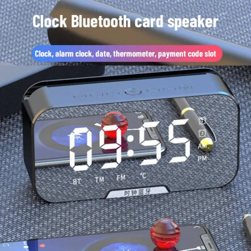 

RYRA Alarm Clock LED Mirror Digital Alarm Clock Wireless Speaker MP3 FM Radio Alarm Digital Clock Home Decor