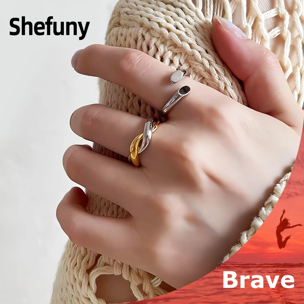

Shefuny 925 Sterling Silver Two Color Plated Entangled Adjustable Finger Rings Gold Color Ring For Women Fine Jewelry Wholesale