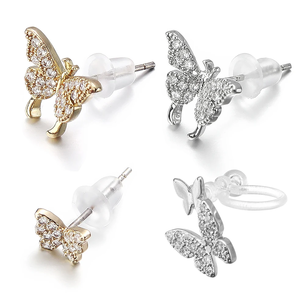 

Fashion Copper Inlaid Zircon Stud Earrings Gold Color Shiny Butterfly Earrings Women Gift For Girlfriend Sweet Student Jewelry