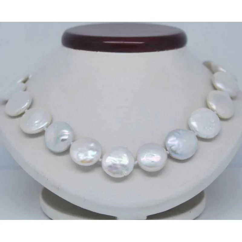 

Natural 12-13MM White SOUTH SEA Coin Pearl Necklace 17"