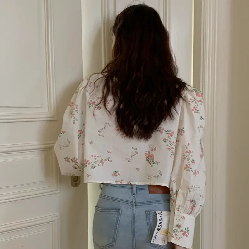 Рубашки с цветочным принтом женские повседневные рубашки длинным рукавом в