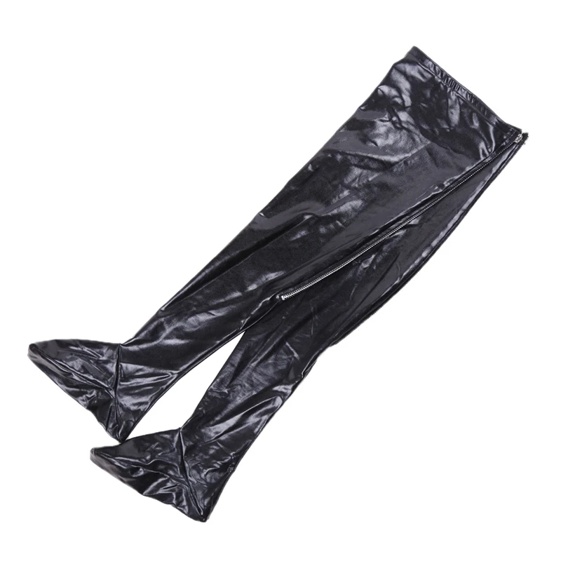 Gothic Punk Back Zipper Latex Stockings Wet Look PVC Leather Thigh High Stockings Women Sexy Lingerie Hot Pole Dance Hosiery