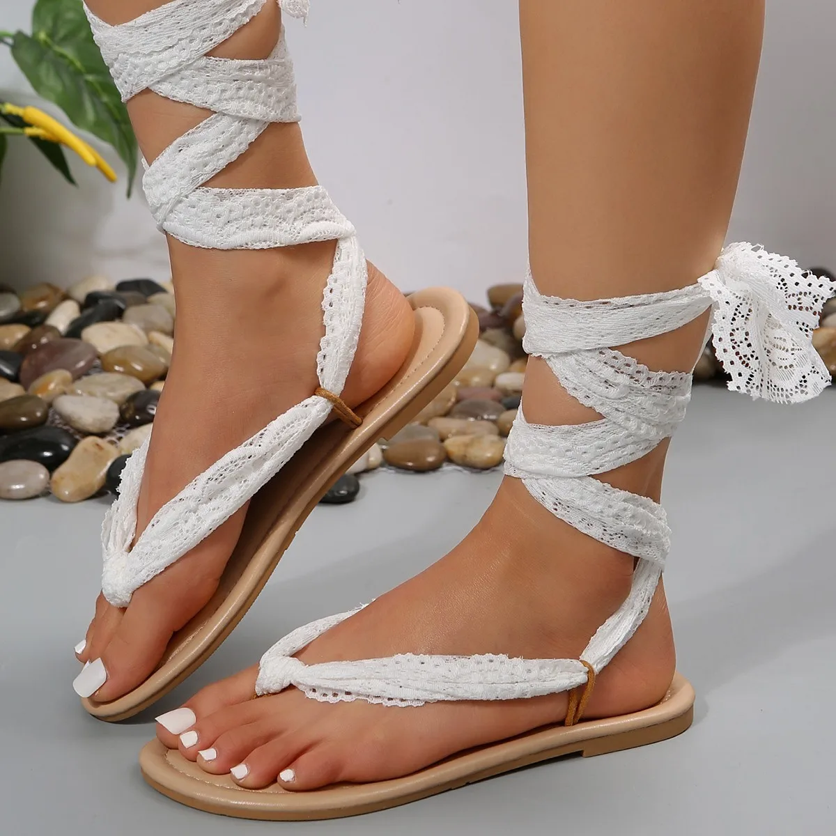 

Cross Strap Sandals Women Bohemian Flat Oversized Summer Casual Shoes Male Gladiator Thong Cross Tied Sexy Party Shoes Ladies