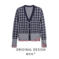 knitted cardigan womens spring new design sense of small hit color single breasted plaid sweater college wind jacket top