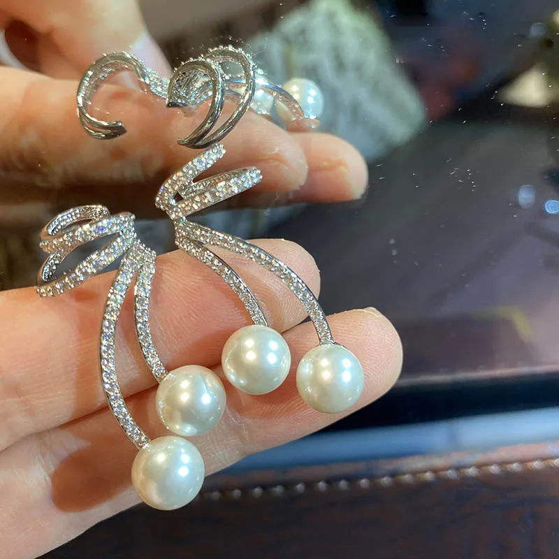 

Line design pearl stud earrings clip women's simple summer ear bone clip tender lady elegant piercing