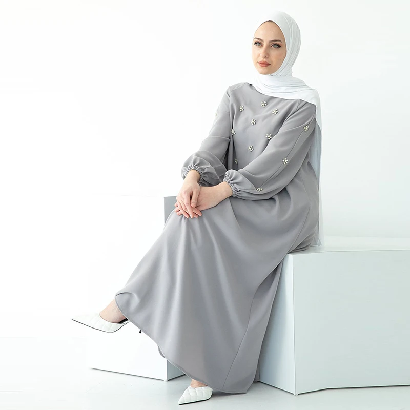 Hijab Diamond Eid Dress For Women 2022 O Neck Solid Color Muslim Dubai Maxi From Turkey Moroccan Arabic Iislam Party Long Dress