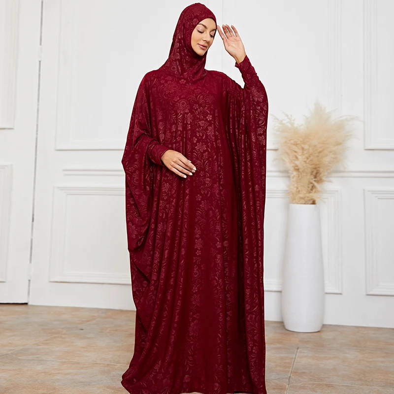 Hijab Islam Prayer Dress Jilbab Muslim Woman 1 Piece For 2022 Jacquard Hooded Abaya Salat Prayer Gown Burka Eid Ramadan Clothes