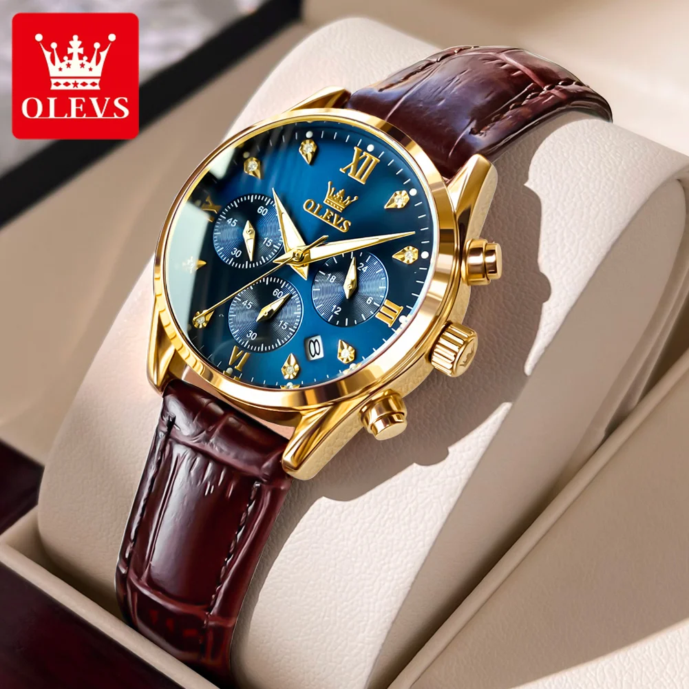 

OLEVS Watch For Women Luxury Quartz Wristwatch Waterproof Sport Leather Strap Auto Date Chronograph Roman Diamond Femme Clock