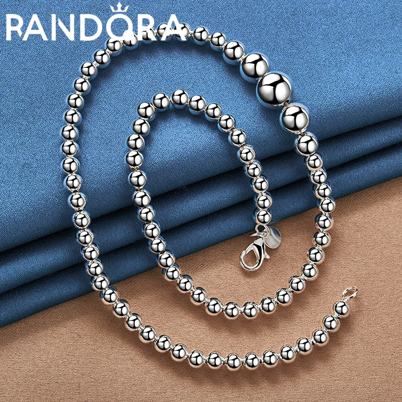 

RAIVDQRA 925 Silver Color 45cm Incremental Size Smooth Beads Chain Necklace For Women Jewelry Fashion Accessories